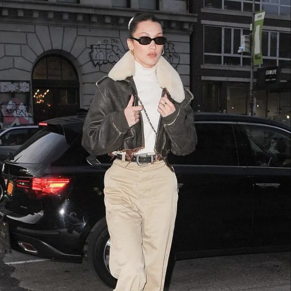 CLUB MONACO Fitted Grey Aviator Cotton Jacket, Faux Fur Collar, XS - Picture 5 of 5